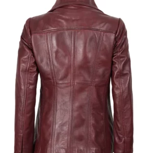 Womens Three-Button Burgundy Leather Blazer