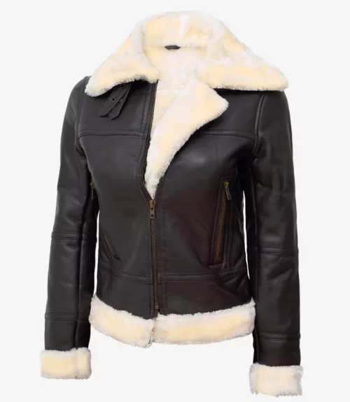 Women's Dark Brown B3 Leather Bomber Shearling Jacket