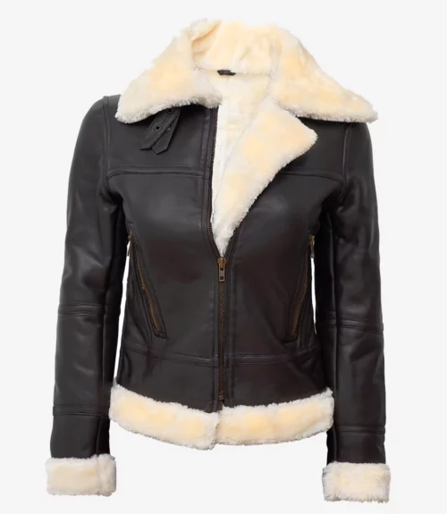 Women's Dark Brown B3 Leather Bomber Shearling Jacket