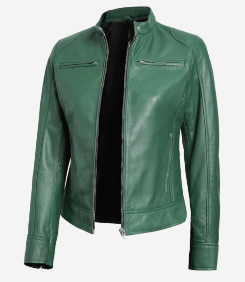 Women's Green Biker Style Leather Jacket