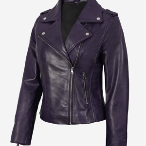 Women's Lambskin Asymmetrical Purple Biker Style Jacket