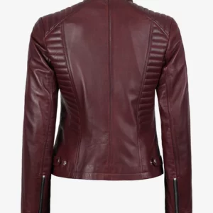 Women's Burgundy Leather Biker Style Jacket