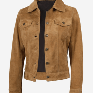 Women's Light Brown Suede Trucker Jacket