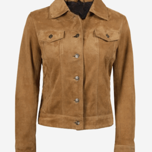 Women's Light Brown Suede Trucker Jacket