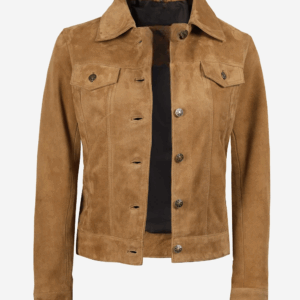 Women's Light Brown Suede Trucker Jacket