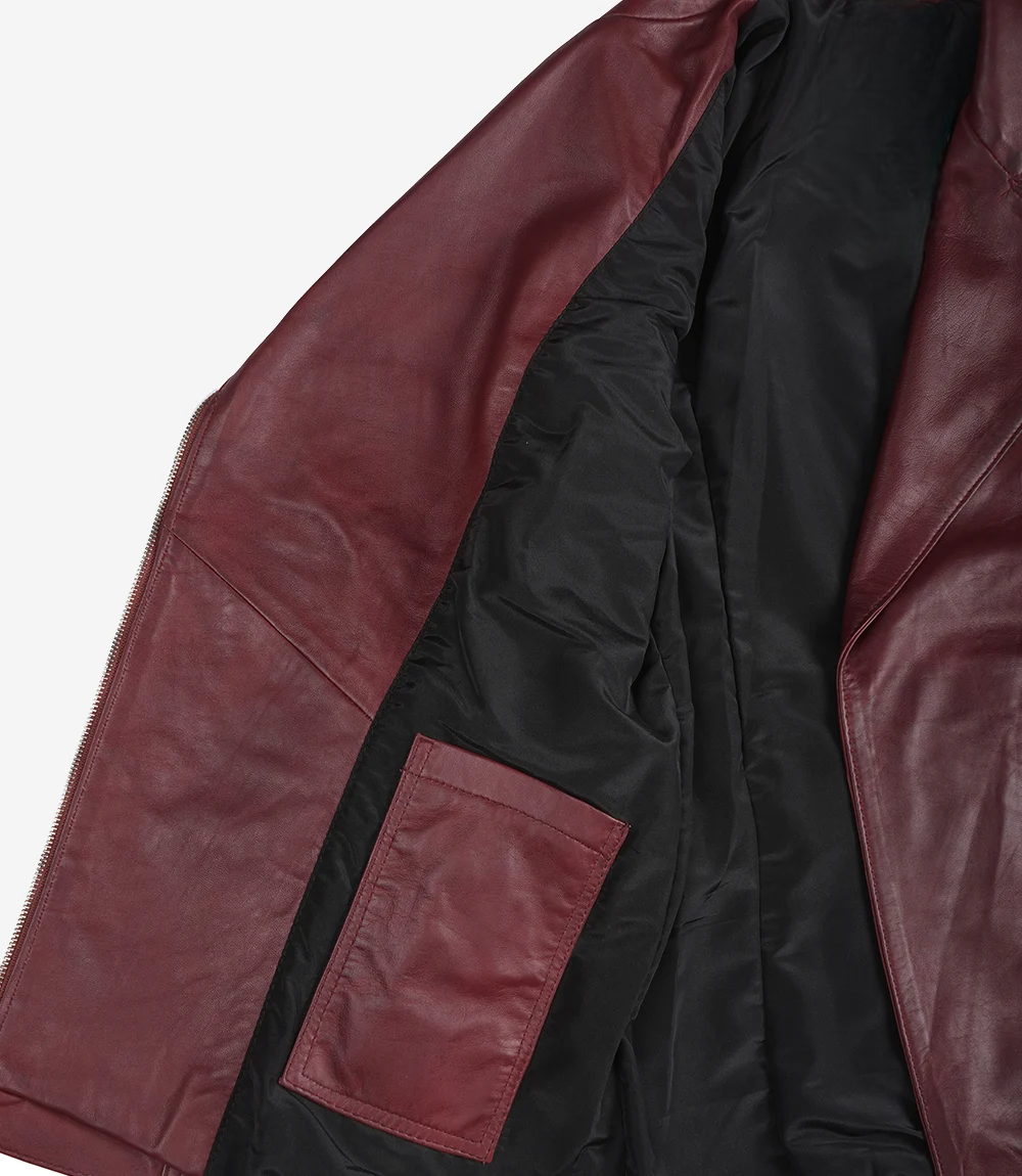 Women's Asymmetrical Maroon Belted Biker Leather Jacket