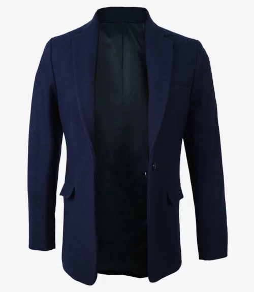 Women's Notch Lapel Navy Blue Wool Blazer