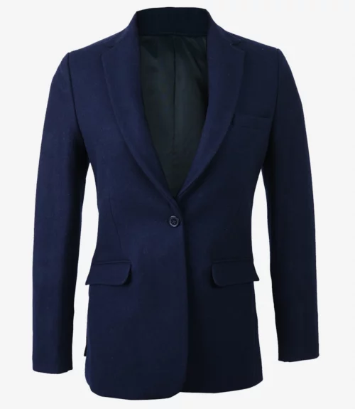 Women's Notch Lapel Navy Blue Wool Blazer