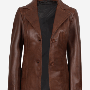 Women's Notch Lapel Two Button Leather Blazer
