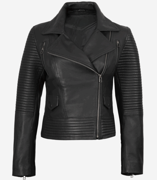 Womens Real Lambskin Leather Black Biker Style Jacket