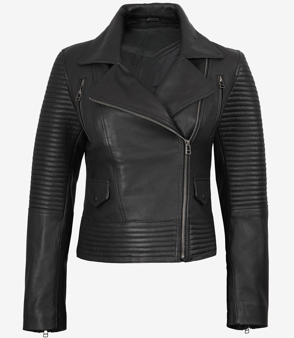 Womens Real Lambskin Leather Black Biker Style Jacket