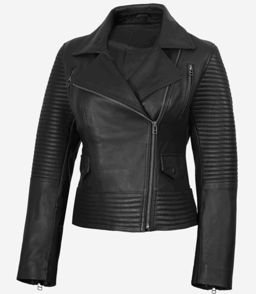 Womens Real Lambskin Leather Black Biker Style Jacket