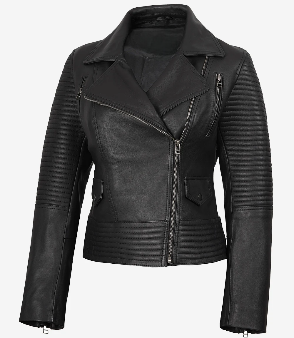 Womens Real Lambskin Leather Black Biker Style Jacket