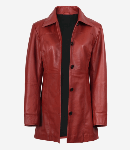 Womens Real Lambskin Leather Red Car Coat