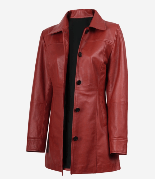 Womens Real Lambskin Leather Red Car Coat