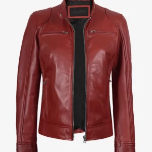 Womens Real Leather Red Biker Jacket