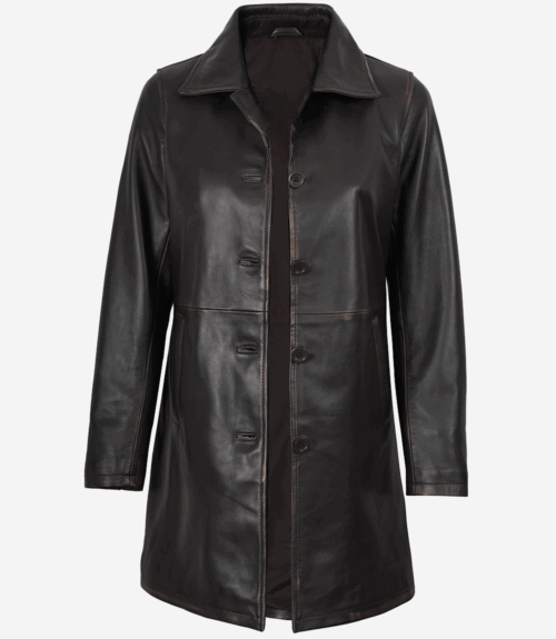 Women's Real Leather Distressed Brown 3/4 Length Coat