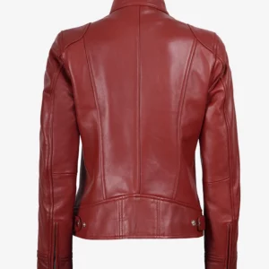 Womens Real Leather Red Biker Jacket