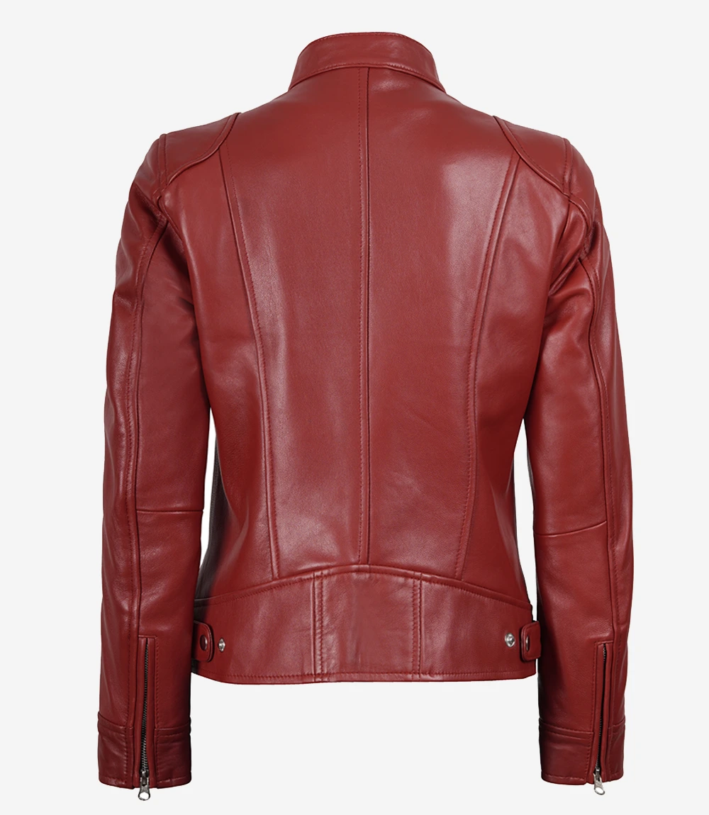 Womens Real Leather Red Biker Jacket