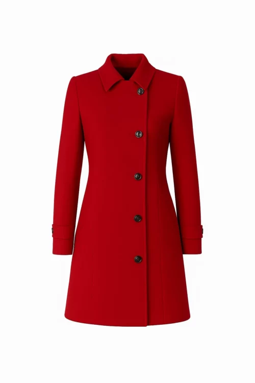 Women's Single Breasted Red Wool Coat