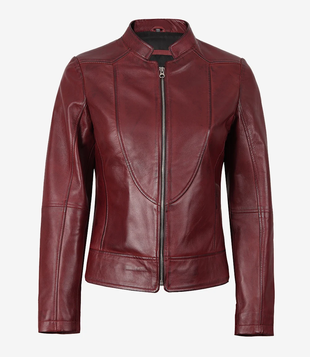 Womens Slim Fit Burgundy Leather Jacket