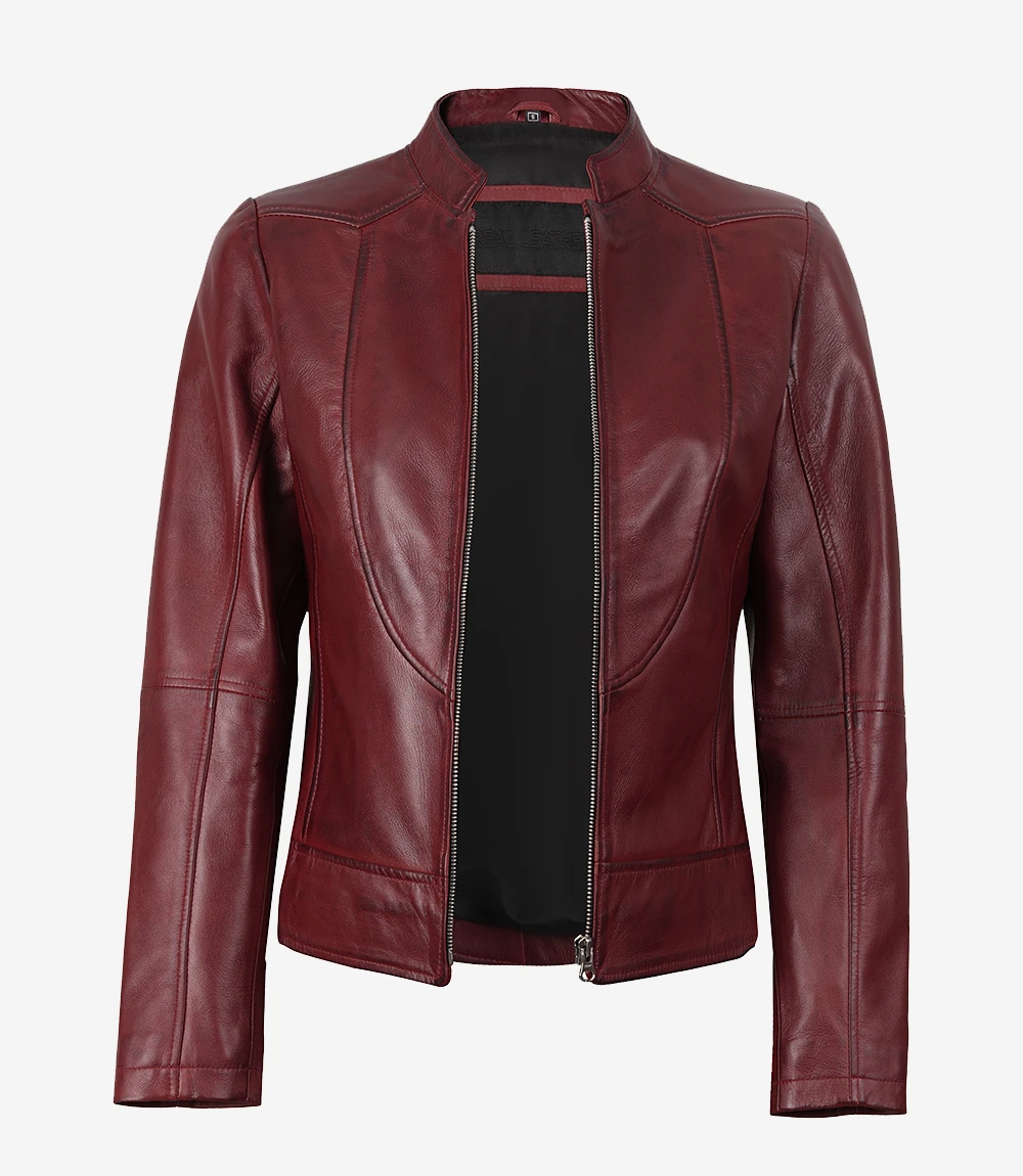 Womens Slim Fit Burgundy Leather Jacket
