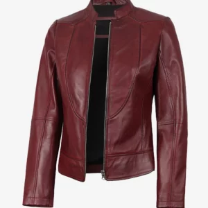 Womens Slim Fit Burgundy Leather Jacket