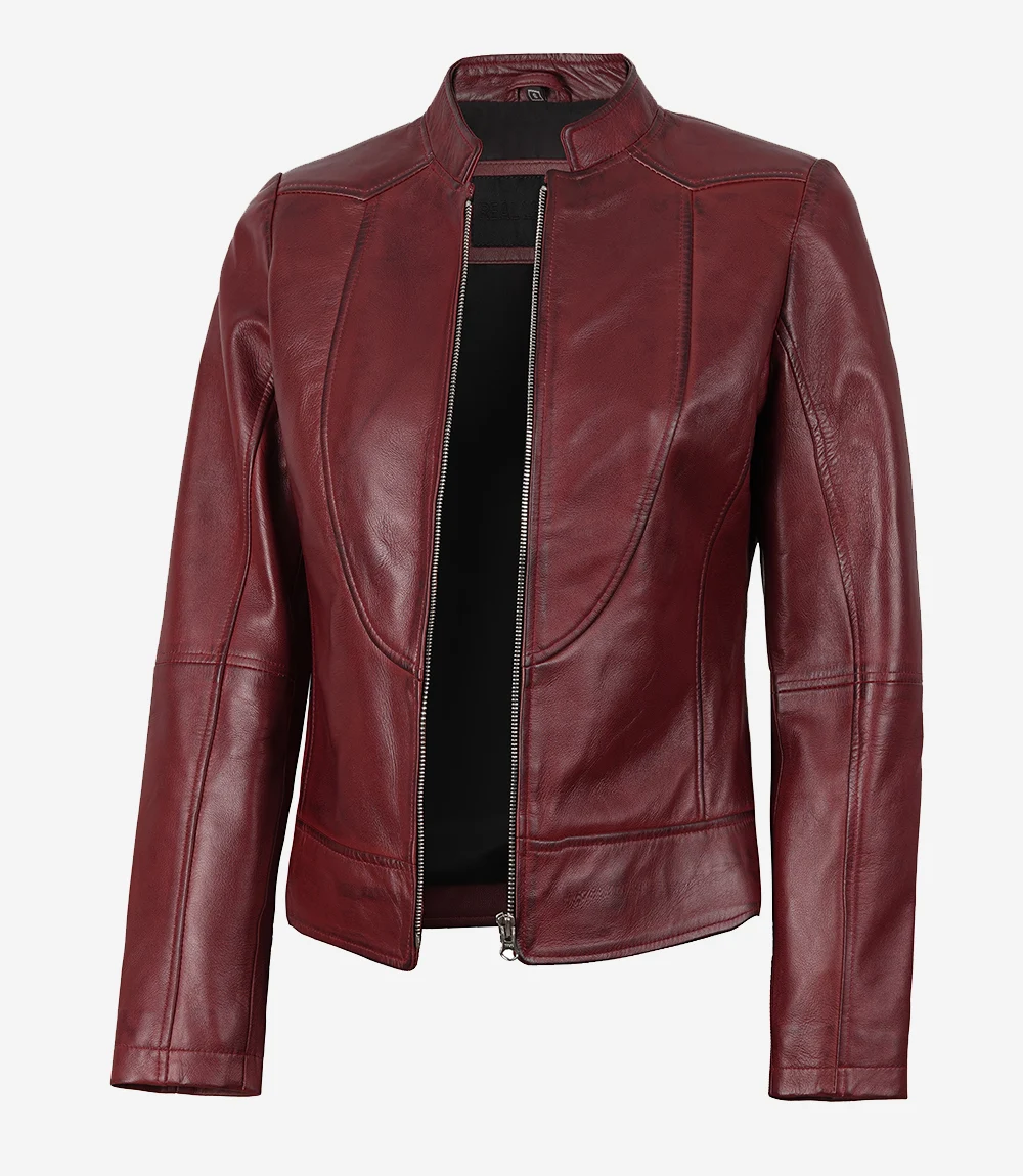 Womens Slim Fit Burgundy Leather Jacket
