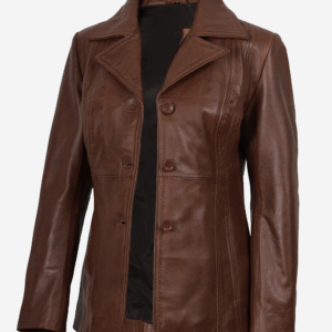 Women's Three-Button Brown Leather Blazer