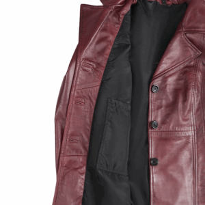 Womens Three-Button Burgundy Leather Blazer