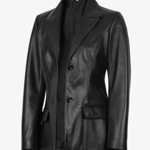 Women's Two Button Black Leather Blazer