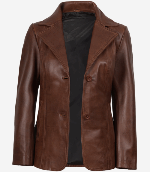 Women's Two Button Leather Blazer