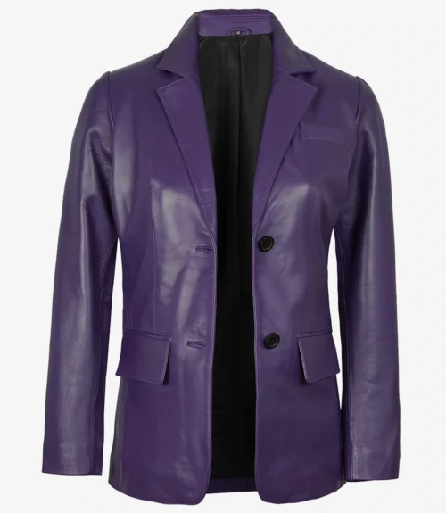 Women's Two Button Purple Leather Blazer