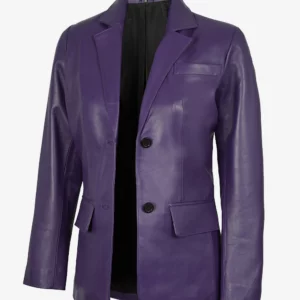 Women's Two Button Purple Leather Blazer