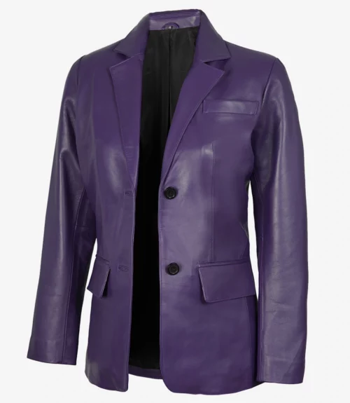 Women's Two Button Purple Leather Blazer