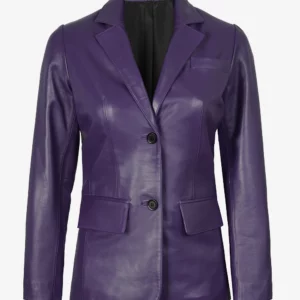 Women's Two Button Purple Leather Blazer