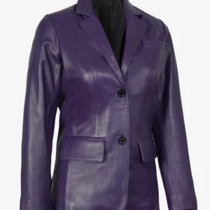 Women's Two Button Purple Leather Blazer