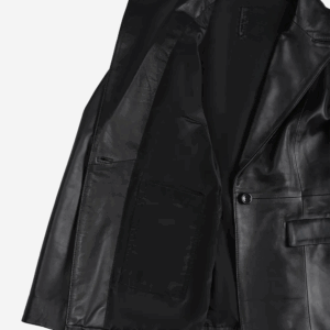 Womens Single Button Black Leather Blazer