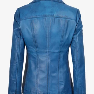 Womens Three Button Blue Waxed Leather Coat