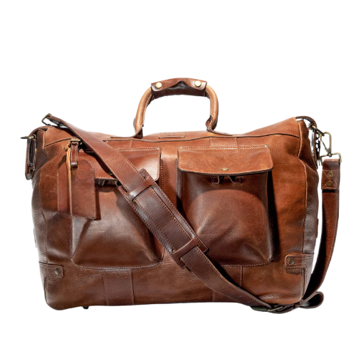 Brown Leather Travel Duffle Bag