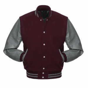 Maroon Wool Grey Leather Sleeves Varsity Jacket