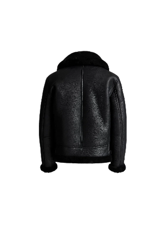 Mens Black Shearling Fur Bomber Jacket