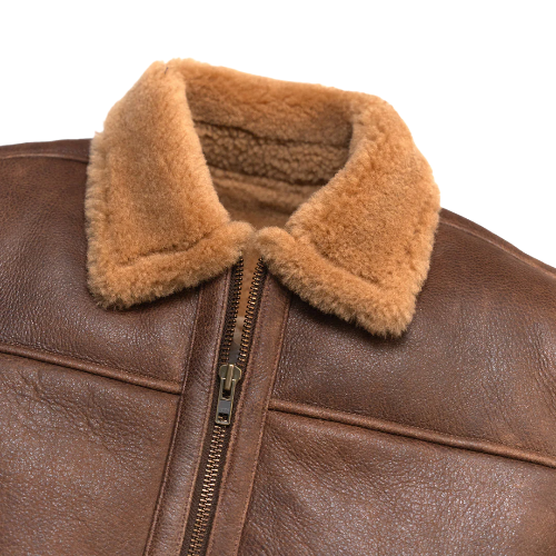 Men's Brown Shearling Leather Bomber Jacket