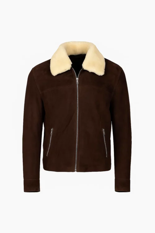 Men Coffner Brown Shearling Fur Suede Jacket