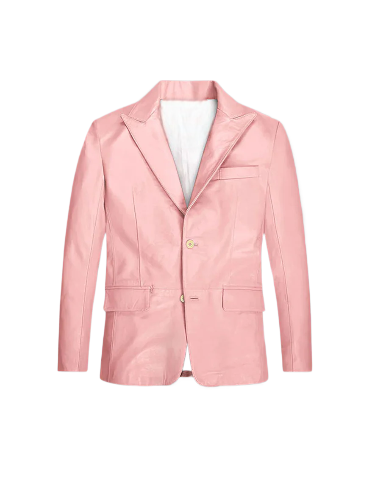Men Light Pink Leather Blazer