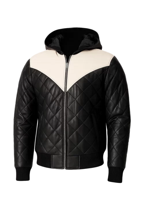 Men’s Black Bomber Puffer Leather Jacket