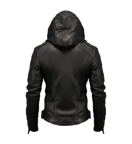 Mens Black Hooded Leather Jacket