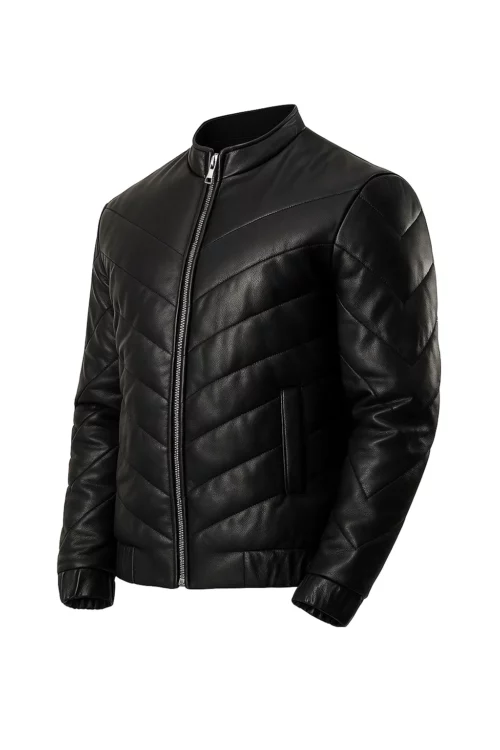 Men’s Black Puffer Leather Jacket