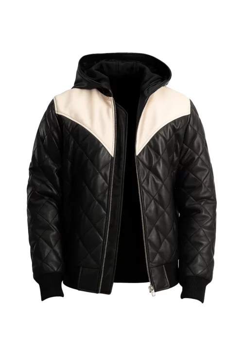 Men’s Black Bomber Puffer Leather Jacket