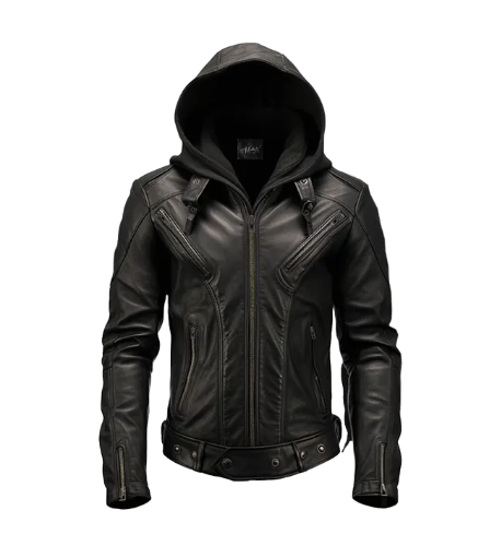 Mens Black Hooded Leather Jacket